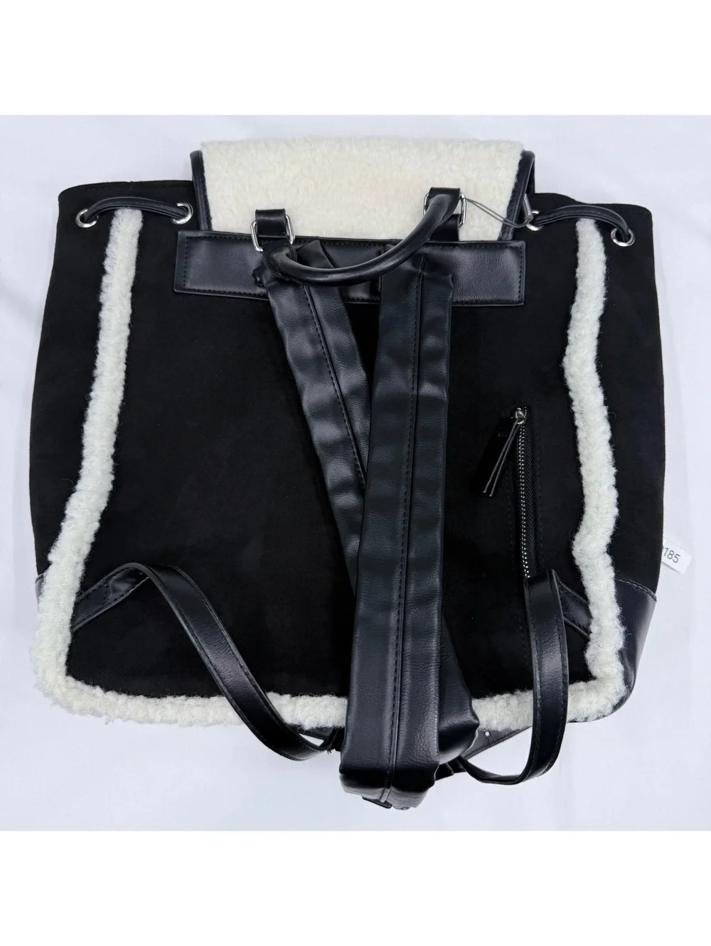 Bearpaw Black and White Sherpa Faux Leather Backpack